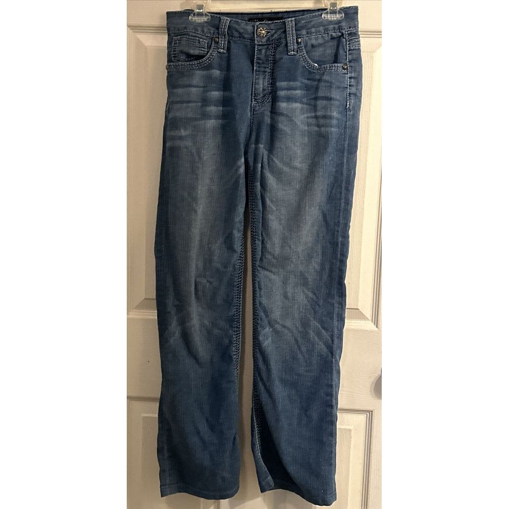 Cache Contour Jean Women 8 Blue‎ Zip Stud Pocket Stretch